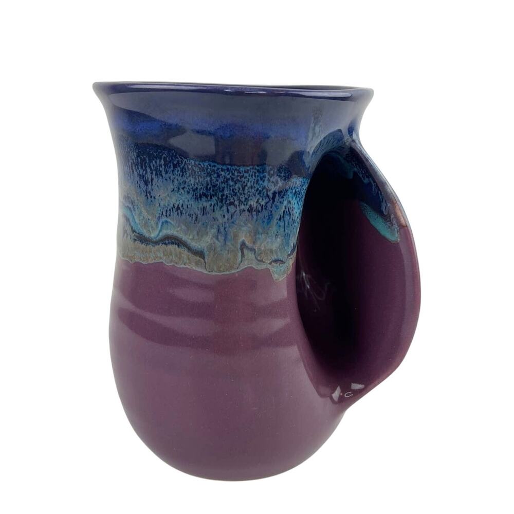 Neher Pottery 5" Hand Warmer Mug Purple Plum Blue Ceramic Contoured Pocket